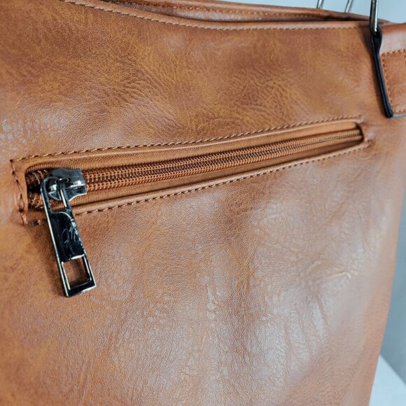 Sam & Hadley Women's Brown Tote Bag Leather Double Handle Zip Closure Pockets - Picture 11 of 13